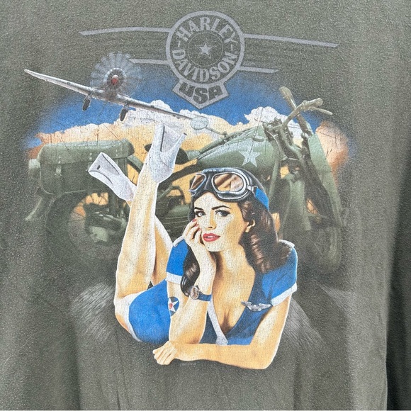 Harley Davidson T-Shirt Men's 2XL Army Green Graphic Pin-Up Daytona Beach, FL - Picture 2 of 9